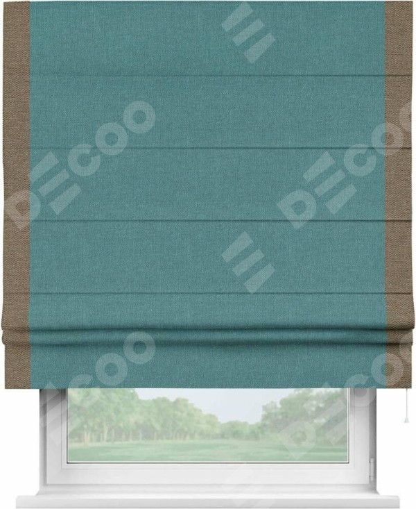 Римская штора «Кортин» с кантом Стрим Дуо, для проема, ткань лён бирюзовый