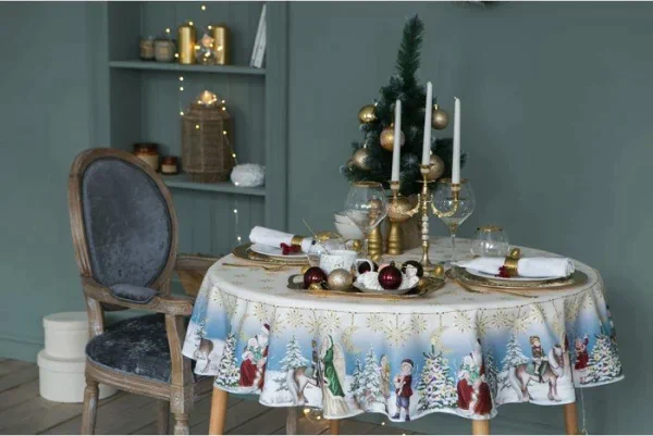 Скатерть "Этель" Christmas time d=150см +/-3см с ГМВО, 100%хл, саржа 190 гр/м2