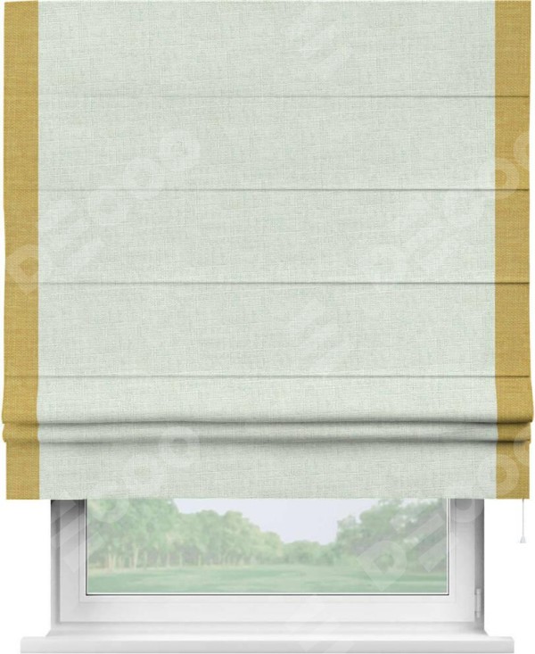Римская штора «Кортин» для проёма, лён топлёное молоко, с кантом Стрим Дуо