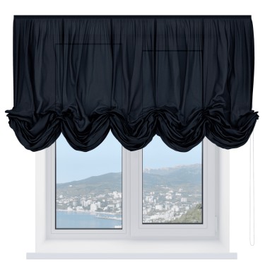 Австрийская штора «Кортин», ткань лён черный