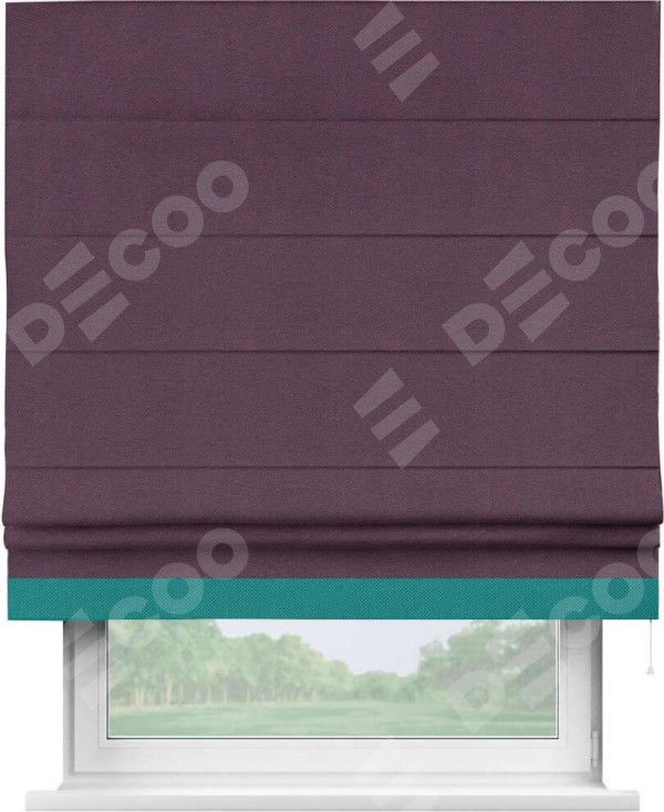 Римская штора «Кортин» с кантом Джестер, для проема, ткань лён димаут, фиолетовый