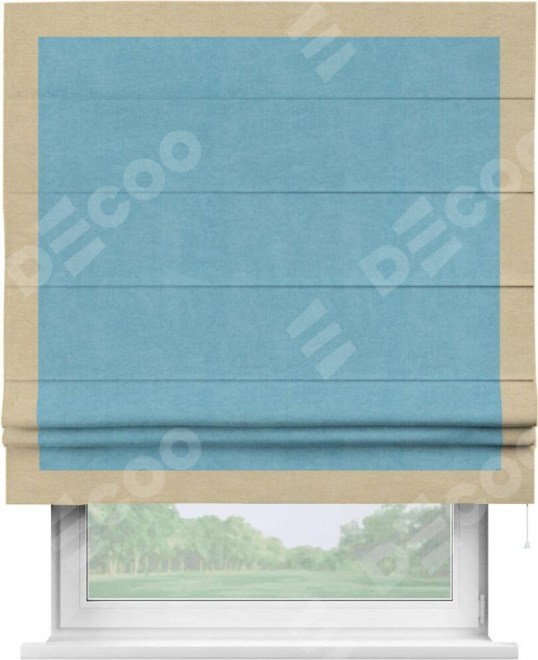 Римская штора «Кортин» с кантом Чесс, для проема, ткань вельвет ментоловый