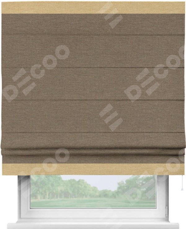 Римская штора «Кортин» с кантом Горизонт, для проема, ткань лён светло-коричневый