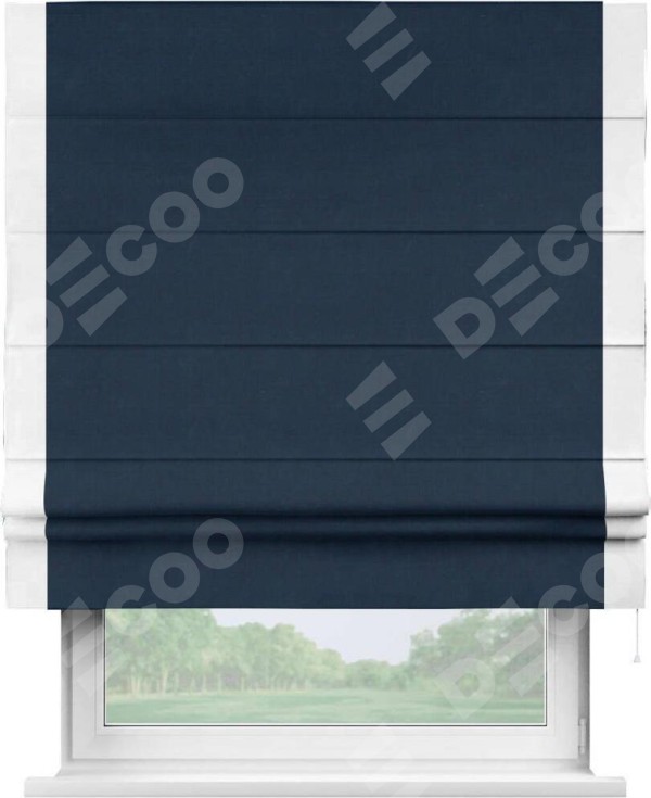 Римская штора «Кортин» с кантом Стрим Дуо, для проема, ткань вельвет темно-синий