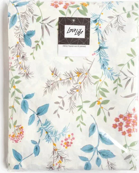 Простыня на резинке LoveLife 140*200*25см, "Flowers", 100% хлопок, сатин, 125г/м²