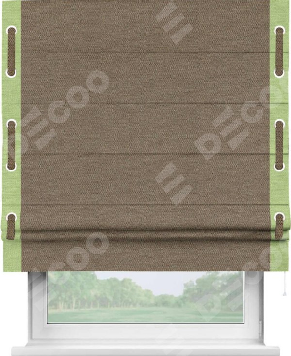 Римская штора «Кортин» с кантом Стрим Дуо (люверсы с пояском), для проема, ткань лён светло-коричневый