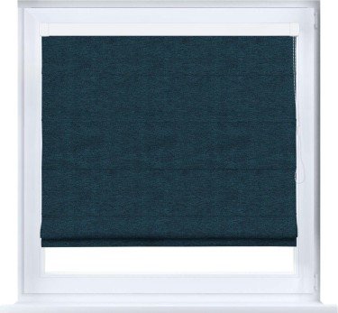 Римская штора «Кортин» кассетная, ткань твид блэкаут, глубокий синий