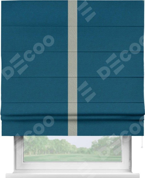 Римская штора «Кортин» с кантом Хайвэй, для проема, ткань лён димаут, синий