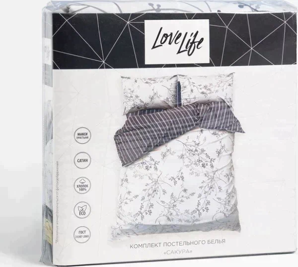 Постельное бельё LoveLife Дуэт «Сакура» 143х215 см-2шт, 225х240 см, 50х70 см-2шт,100%хлопок,сатин,125г/м²