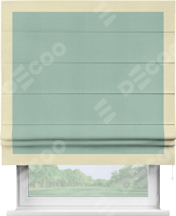Римская штора «Кортин» с кантом Чесс, для проема, ткань блэкаут однотонный ментоловый