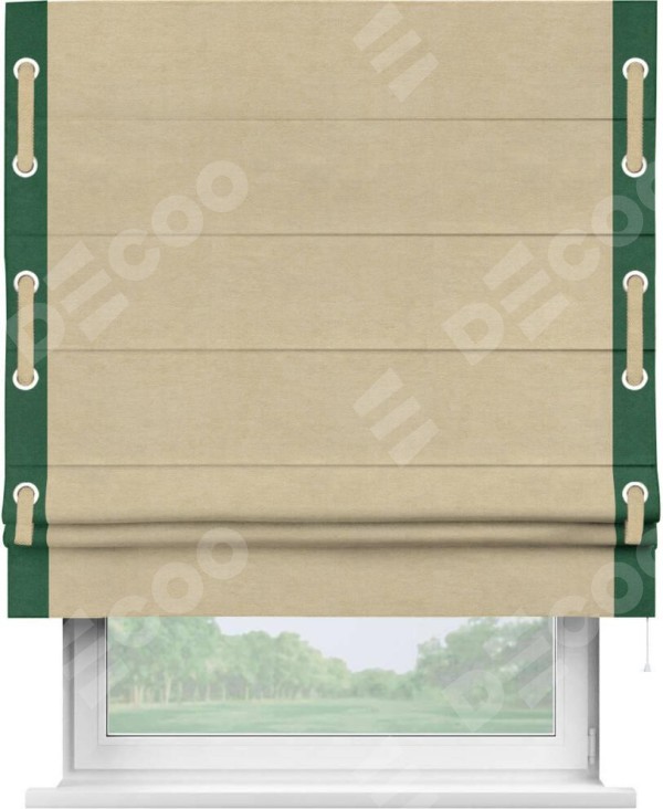 Римская штора «Кортин» с кантом Стрим Дуо (люверсы с пояском), для проема, ткань вельвет бежевый