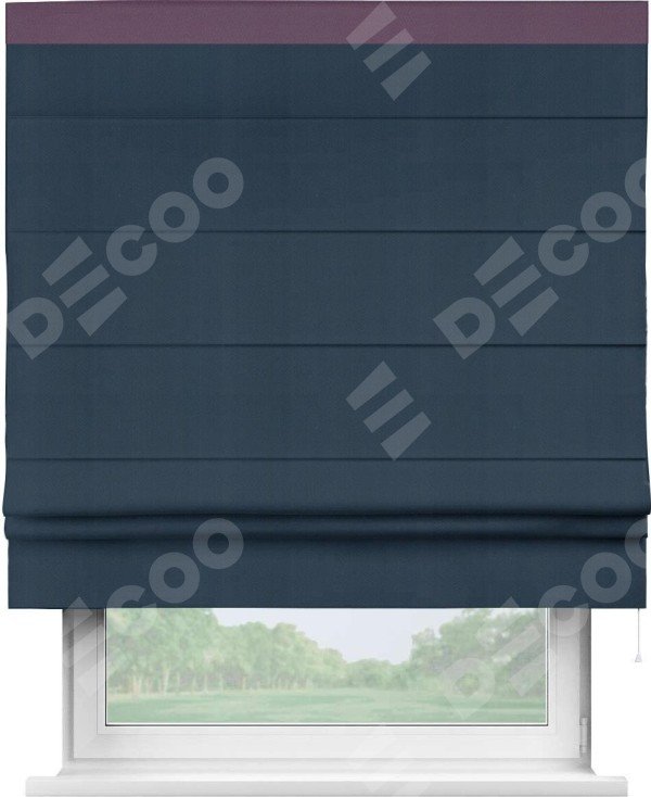 Римская штора «Кортин» с кантом Кинг, для проема, ткань блэкаут однотонный синий