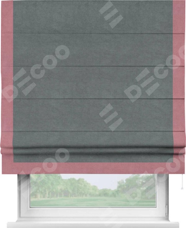 Римская штора «Кортин» с кантом Виктория, для проема, ткань вельвет серый