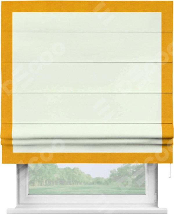 Римская штора «Кортин» с кантом Чесс, для проема, ткань вельвет кремовый