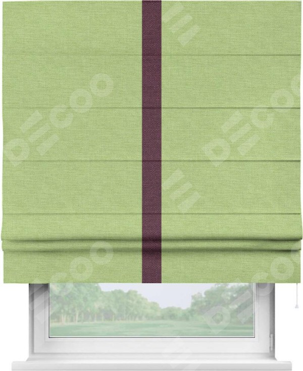 Римская штора «Кортин» с кантом Хайвэй, для проема, ткань лён зеленый