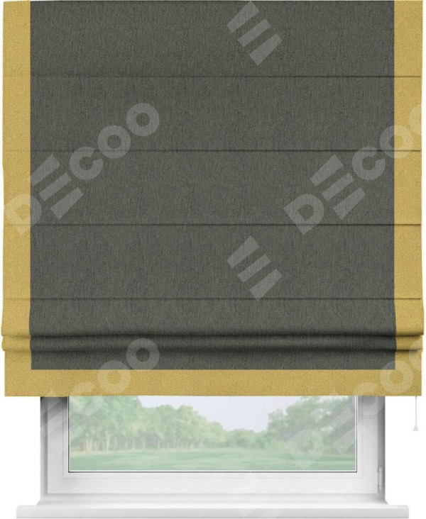 Римская штора «Кортин» с кантом Виктория, для проема, ткань твид блэкаут, тёмно-серый