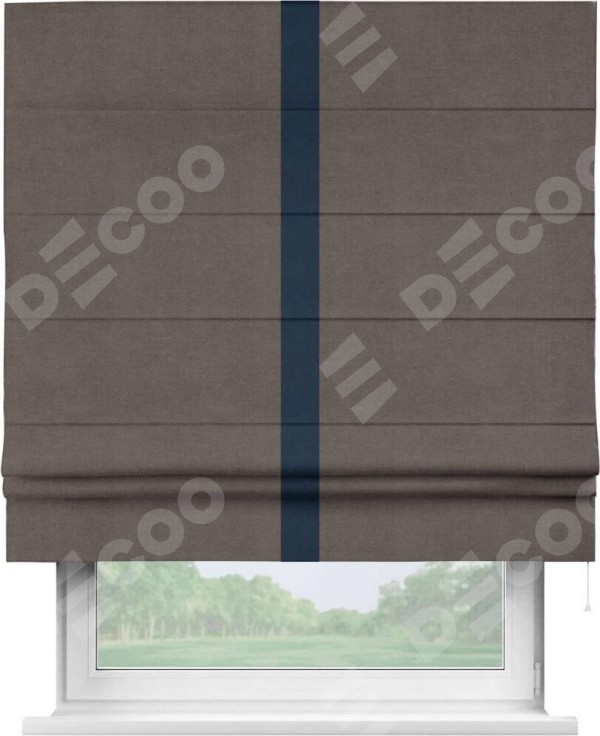 Римская штора «Кортин» с кантом Хайвэй, для проема, ткань вельвет коричневый