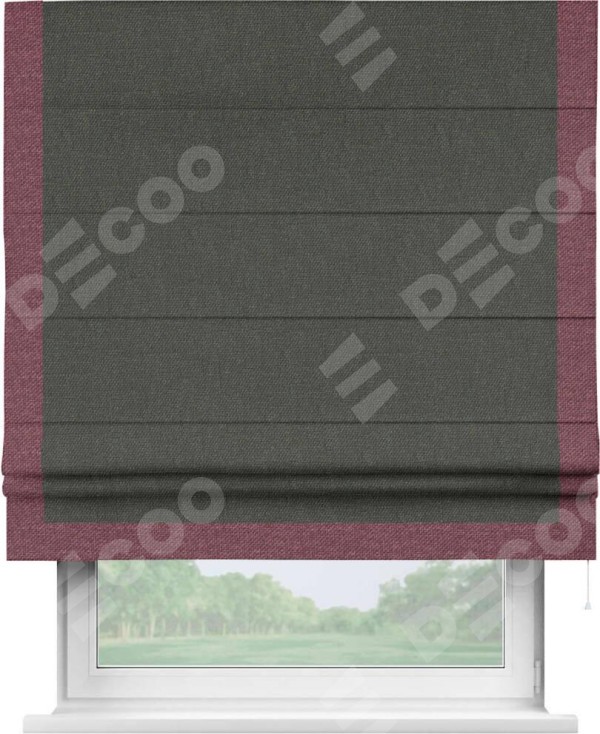 Римская штора «Кортин» с кантом Виктория, для проема, ткань лён димаут, графитово-серый