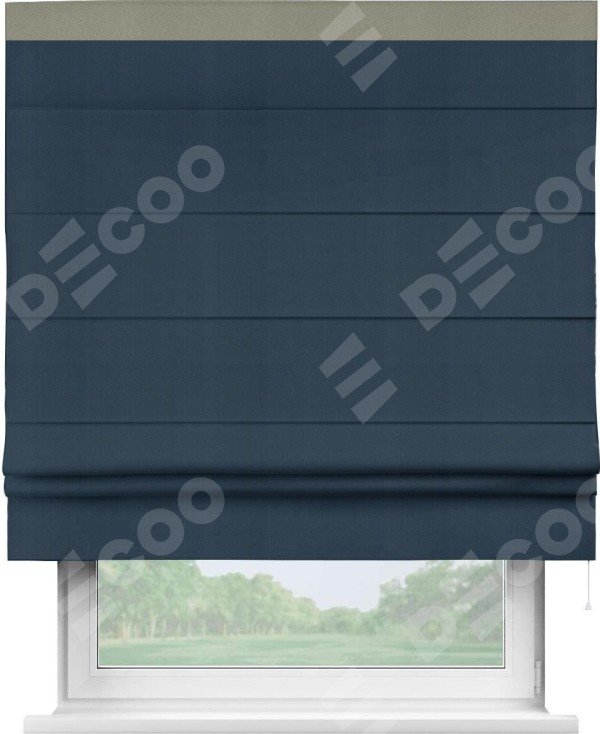 Римская штора «Кортин» с кантом Кинг, для проема, ткань блэкаут однотонный синий