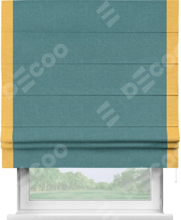 Римская штора «Кортин» с кантом Стрим Дуо, для проема, ткань лён бирюзовый