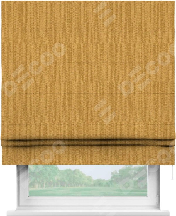 Римская штора «Кортин» для проема, ткань твид блэкаут, медово-желтый