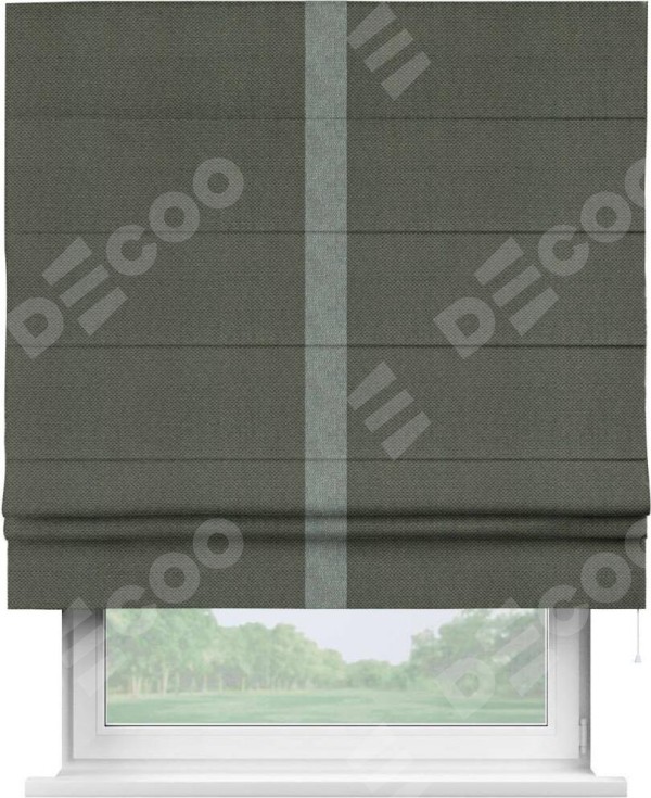 Римская штора «Кортин» с кантом Хайвэй, для проема, ткань лён димаут, графит