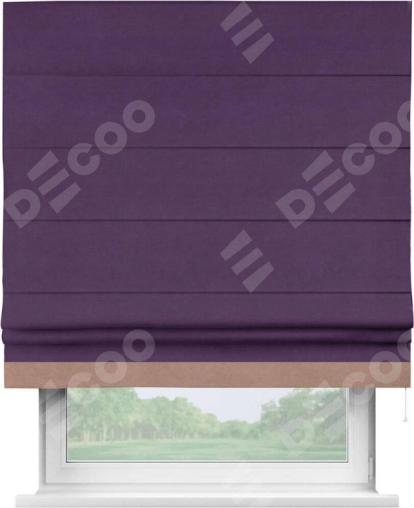 Римская штора «Кортин» с кантом Джестер, для проема, ткань вельвет темно-фиолетовый