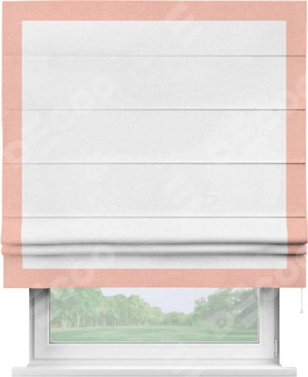 Римская штора «Кортин» с кантом Чесс, для проема, ткань лён белый