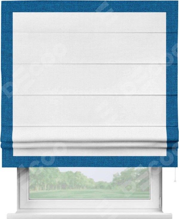 Римская штора «Кортин» с кантом Чесс, для проема, ткань лён белый