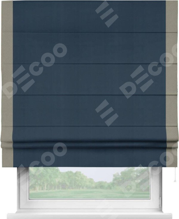 Римская штора «Кортин» с кантом Стрим Дуо, для проема, ткань блэкаут однотонный синий