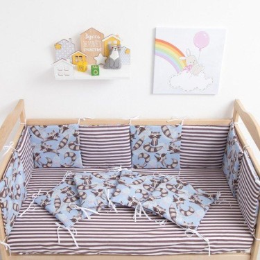 Бортики в кроватку Крошка Я «Еноты», (32 × 32 см, 12 шт.), бязь/синтепон