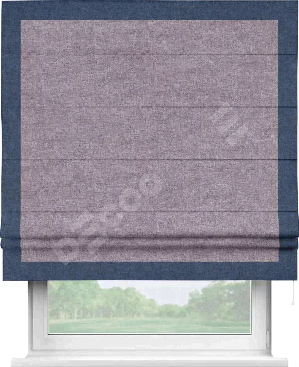 Римская штора «Кортин» для проёма, лён кашемир фиолетовый, с кантом Чесс