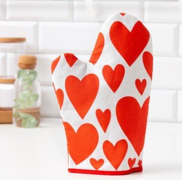 Варежка-прихватка "Этель" Red hearts 20х27см,100% х/л, ватин 250г/м2 (двухсторонняя)