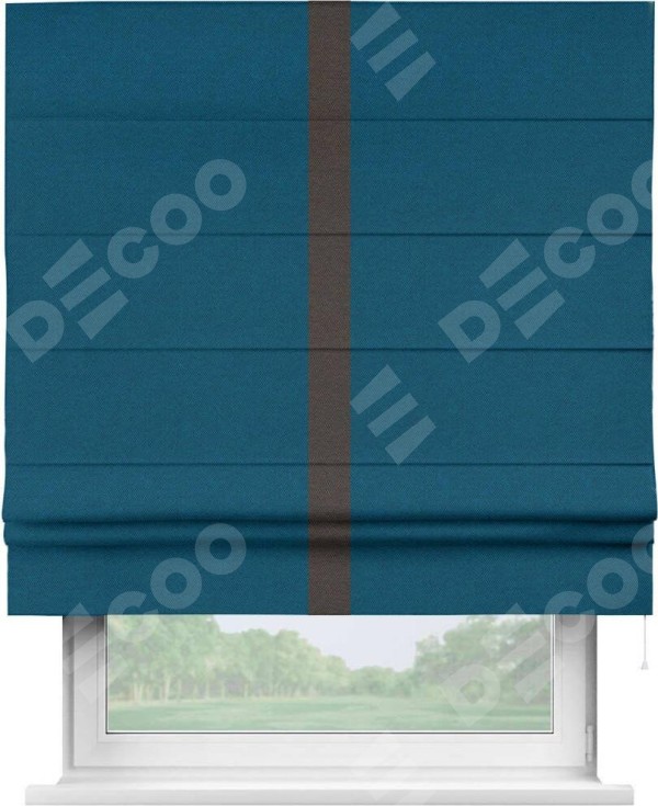 Римская штора «Кортин» с кантом Хайвэй, для проема, ткань лён димаут, синий