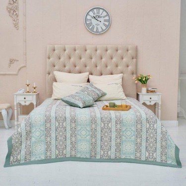 Покрывало хлопковое Этель «Инди» 180х240 см, цвет серо-зелёный, 100% хлопок, 300гр/м2