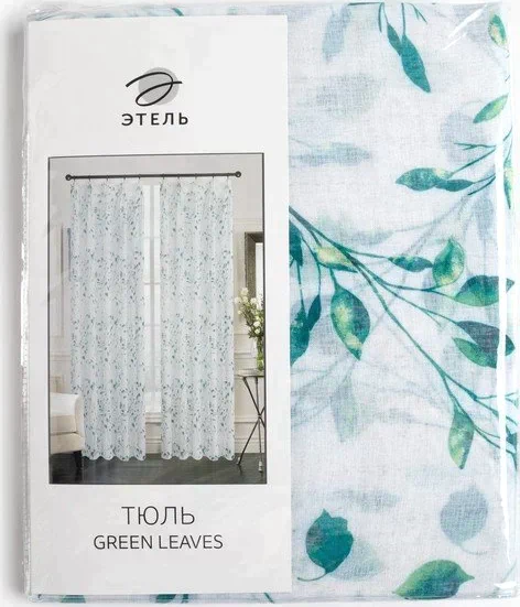 Тюль Этель Green leaves, на шторной ленте 280х270 см, 70гр/м2, 100% п/э