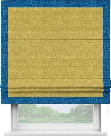 Римская штора «Кортин» с кантом Чесс, для проема, ткань лён светло-салатовый