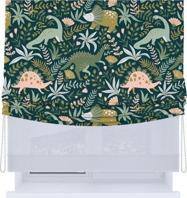 Римская штора «Кортин», день-ночь с мягкими складками, «Удивительный дино»