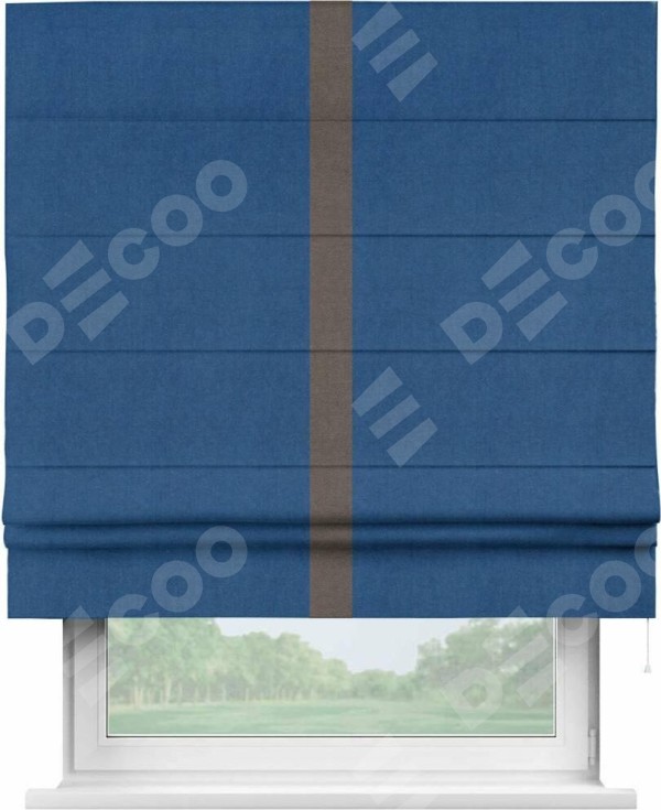 Римская штора «Кортин» с кантом Хайвэй, для проема, ткань вельвет синий