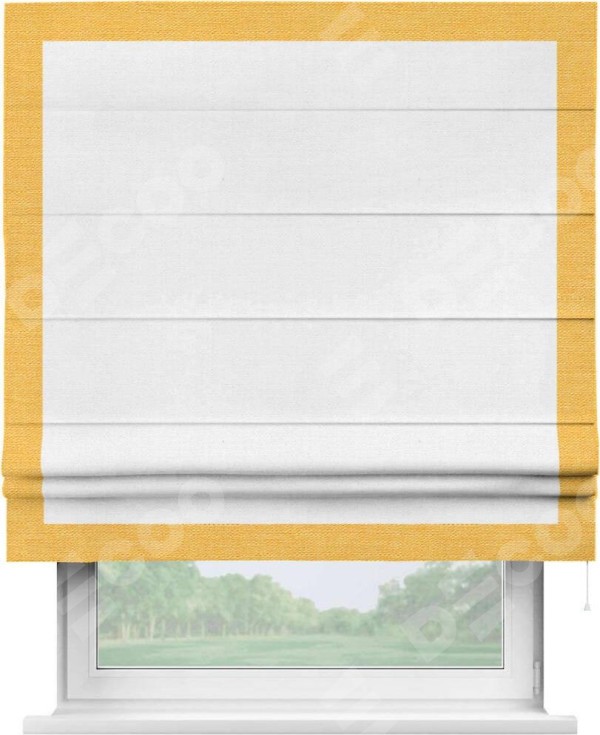 Римская штора «Кортин» с кантом Чесс, для проема, ткань лён белый