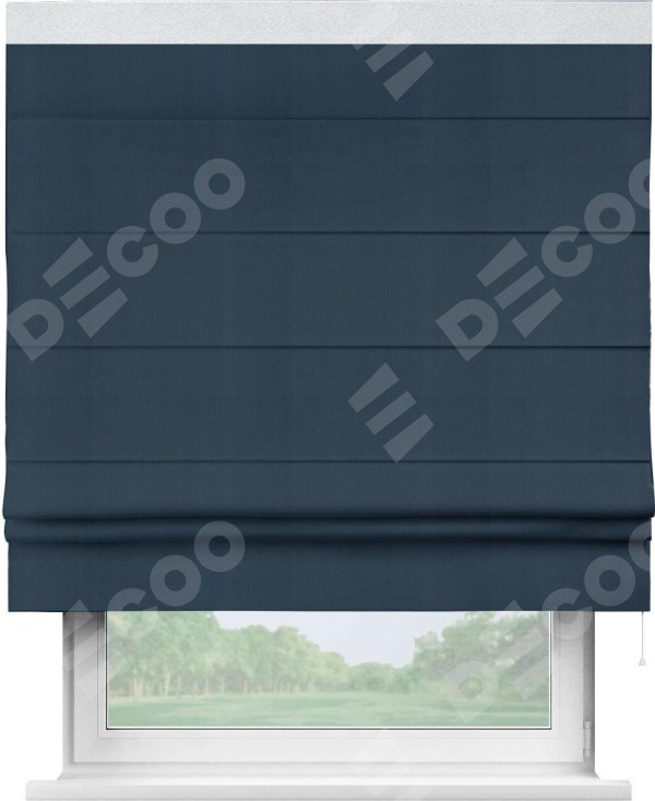 Римская штора «Кортин» с кантом Кинг, для проема, ткань блэкаут однотонный синий