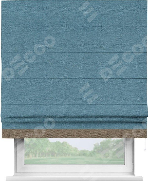 Римская штора «Кортин» с кантом Джестер, для проема, ткань лён голубой
