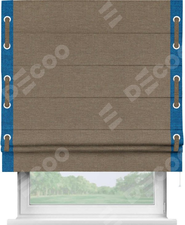 Римская штора «Кортин» с кантом Стрим Дуо (люверсы с пояском), для проема, ткань лён светло-коричневый