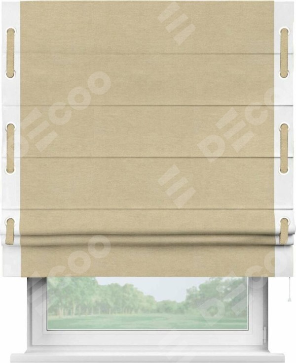 Римская штора «Кортин» с кантом Стрим Дуо (люверсы с пояском), для проема, ткань вельвет бежевый