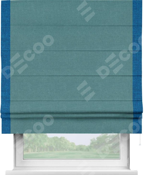 Римская штора «Кортин» с кантом Стрим Дуо, для проема, ткань лён бирюзовый