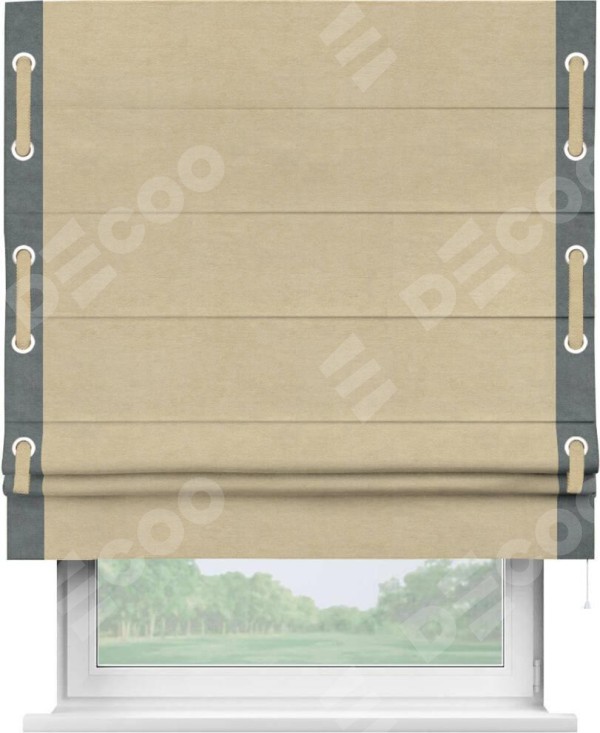 Римская штора «Кортин» с кантом Стрим Дуо (люверсы с пояском), для проема, ткань вельвет бежевый