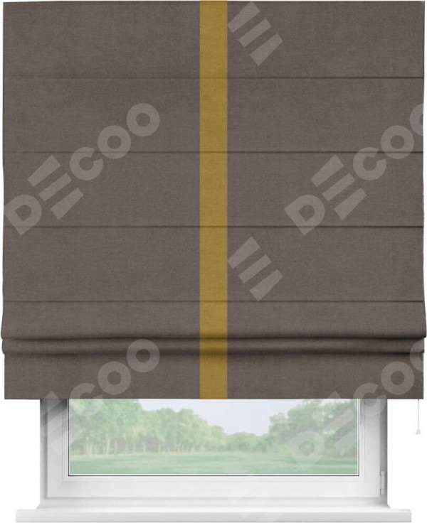 Римская штора «Кортин» с кантом Хайвэй, для проема, ткань вельвет коричневый