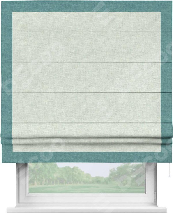 Римская штора «Кортин» для проёма, лён топлёное молоко, с кантом Чесс
