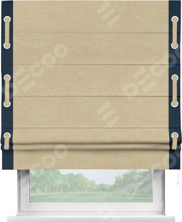 Римская штора «Кортин» с кантом Стрим Дуо (люверсы с пояском), для проема, ткань вельвет бежевый