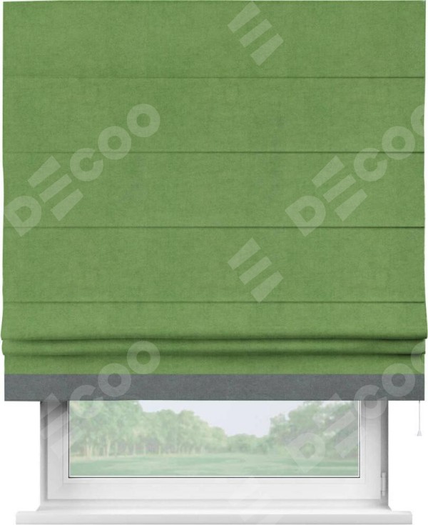 Римская штора «Кортин» с кантом Джестер, для проема, ткань вельвет салатовый